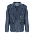 thumbnail image 5 of GaThRRgYP Womens Jackets and Coats Clearance Plus Size,Women's Double Breasted Jackets Long Sleeved Hoodless Turndown Collared Double Pocket Denim Outwear Blue XXL, 5 of 6
