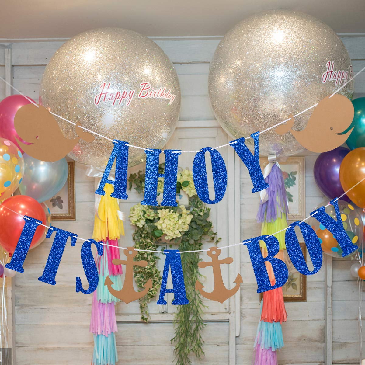 Blue Paper Bunting Pennant Banner - 10ft Party Decor For Baby Shower, Birthday, Carnival & More