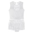 thumbnail image 6 of YONGHS Big Girls Rumba Samba Salsa Jazz Dance Costume Tutu Skirt Leotard Tassel Latin Dance Dress White 12, 6 of 7