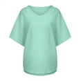thumbnail image 4 of QLEICOM Womens Plus Size Summer Tops, Casual Loose Tops, Fashion Solid Cotton And Linen T Shirts, O-Neck Short Sleeve Fitting Pullover Tops Cardigan Blouse Green XXL, 4 of 5