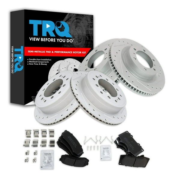 TRQ Front and Rear Performance Brake Pad & Rotor Kit Brake Pads Brake Rotors Set Semi-Metallic Premium G-Coated Fits Select 2010-2022 Lexus GX460 Toyota 4Runner