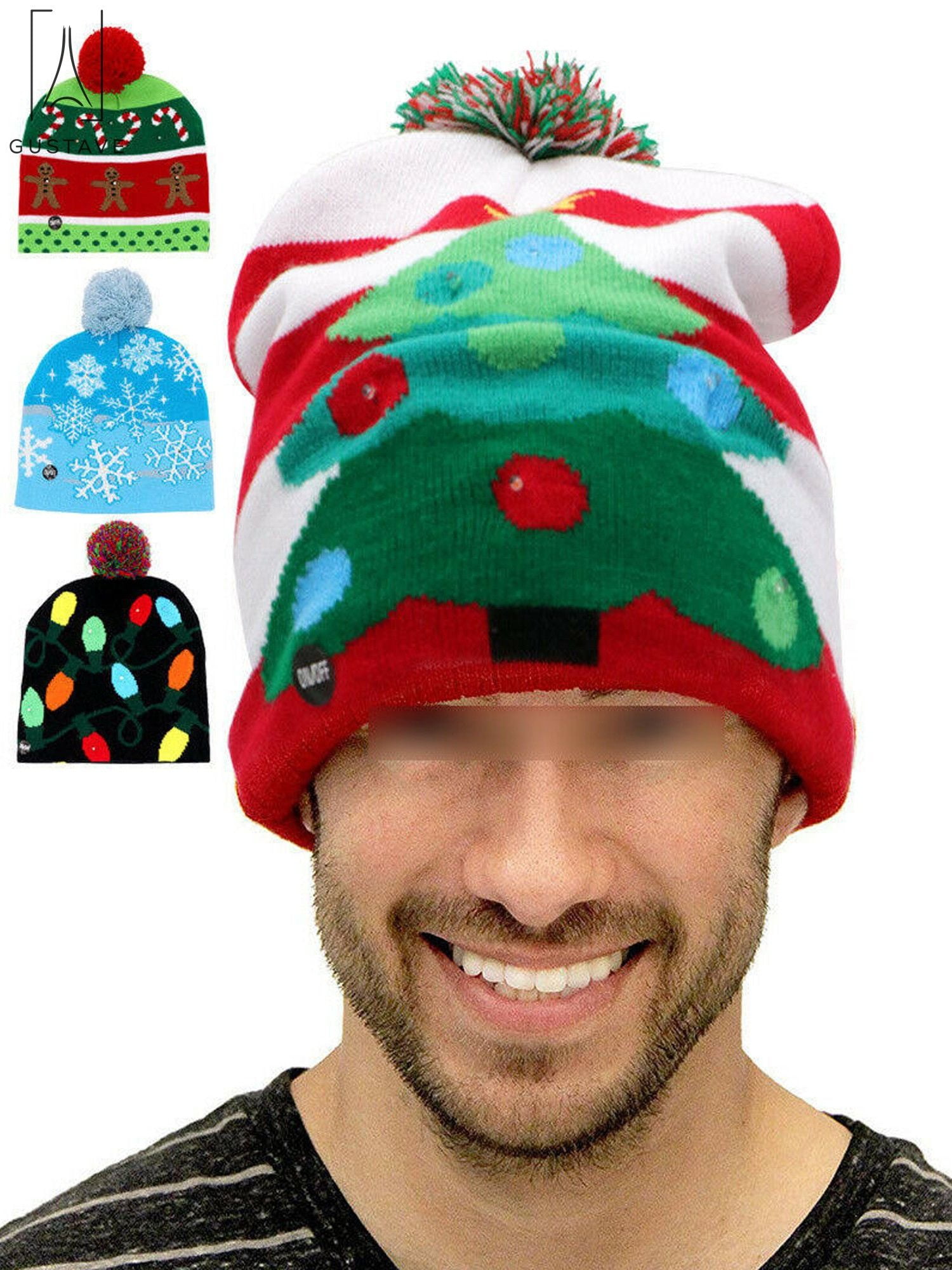 LED Christmas Hat Light up Hat Christmas Knit Cap LED Light Cap Adult Child Hat