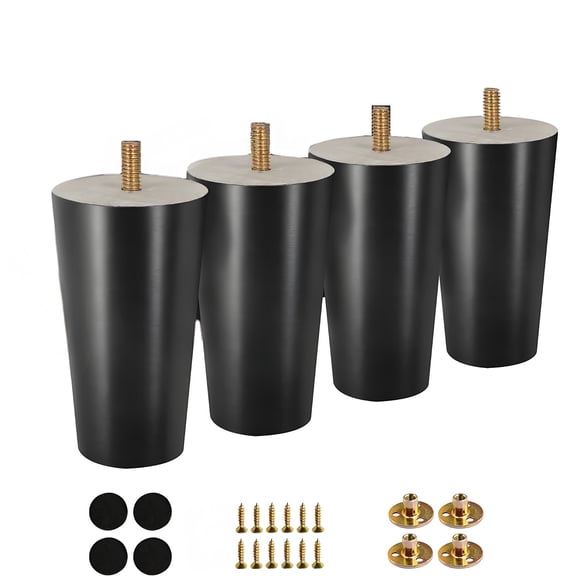 Round Solid Wood Furniture Legs for Sofa Couch Chair Ottoman Loveseat Dresser Table Cabinet Legs Furniture Feet Replacement(6" Set of 4)