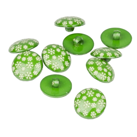 Mibo 10pcs Nylon Resin Shank Button - Christmas Snowflakes Design - 24L(15mm) - Green/White