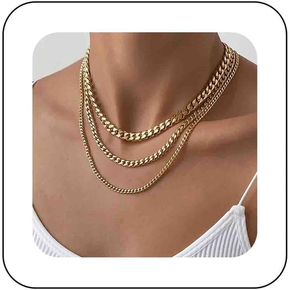 Bohemia Layered Gold Necklace Curb Chain Choker Necklace Chunky Chain Link Necklace Gold Figaro Chain Necklace Jewelry for Women