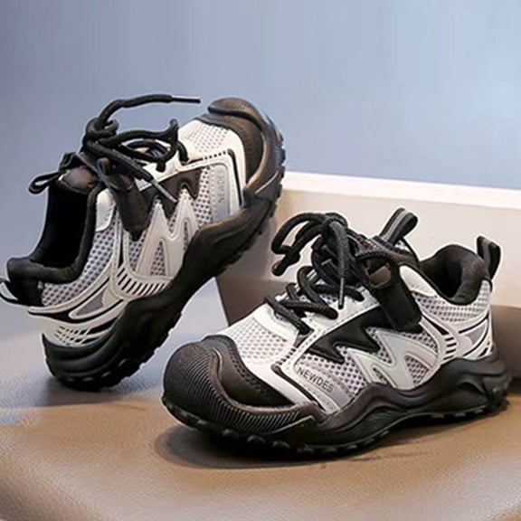 FSYBOA Boys Sneakers Size 1(Big Kids), Sports Breathable Soft Soled Lace-up Kids Running Shoes Black