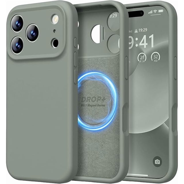 Funda de Silicona Premium, Forro de Microfibra, a Prueba de Golpes, para iPhone 17 Pro Max 6.9", Verde calke