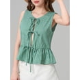 thumbnail image 5 of ZAXARRA Women Gingham Peplum Tank Tops Tie Front Sleeveless Plaid Ruffle Hem Crop Top Open Front Summer Vest Tops, 5 of 8