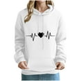 thumbnail image 2 of Womens Tops Plus Size Long Sleeved Hooded Heart Printed Off Shoulder Sweatshirt 1-White, 2 of 3