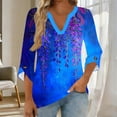 thumbnail image 2 of Tqcoqu Women's Casual Loose Tunic Tops Blouses,V Neck 3/4 Sleeve Floral Print Fit Tops,Blue-D Women's S-XL, 2 of 7