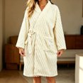 thumbnail image 5 of SHTXOZHI Womens Knee Length Bathrobes Long Sleeve Fleece Robes Cute Side Tie Homewear Solid Color Warm Sleepwear, 5 of 6