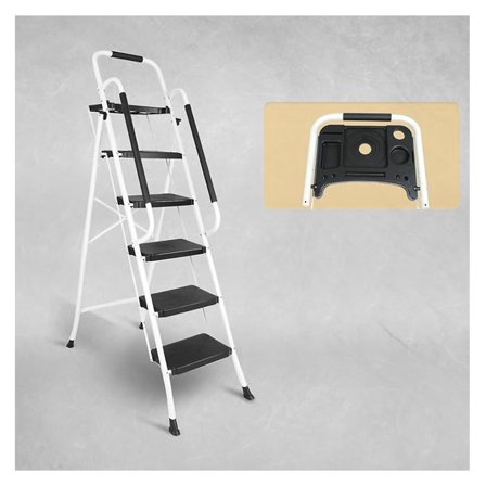 5 with Safety Handrail, Heavy Duty Folding Step Stool with Wide Anti-Slip Pedals, Sturdy Steel Ladder for Home & Office