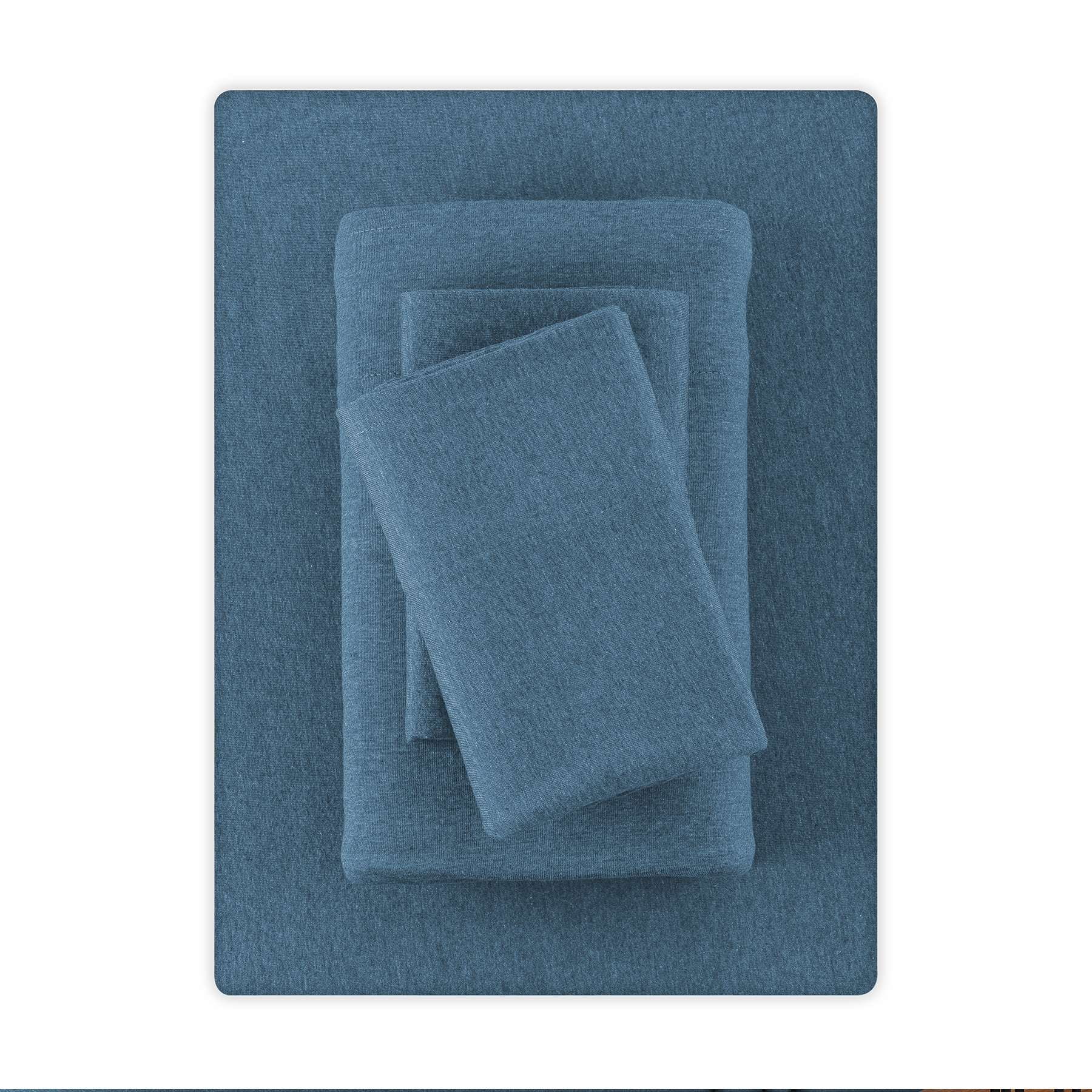 Parure de lit en jersey extra doux pour adulte Mainstays, double queen, bleu foncé, 4 pièces Ensemble de draps en jersey Coton et Polyester