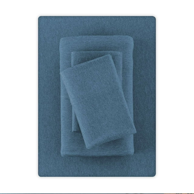 Mainstays Cotton Rich Extra Soft Jersey Bed Sheet Set, Double, Dark Blue, 4 Pieces
