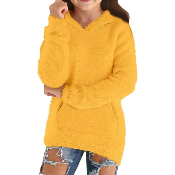 YunPes Fleece Hoodie Sweater for Girls Oversized Solid Long Sleeve Casual Sweatshirt with Hood Teen Winter Daily Warm Pullover