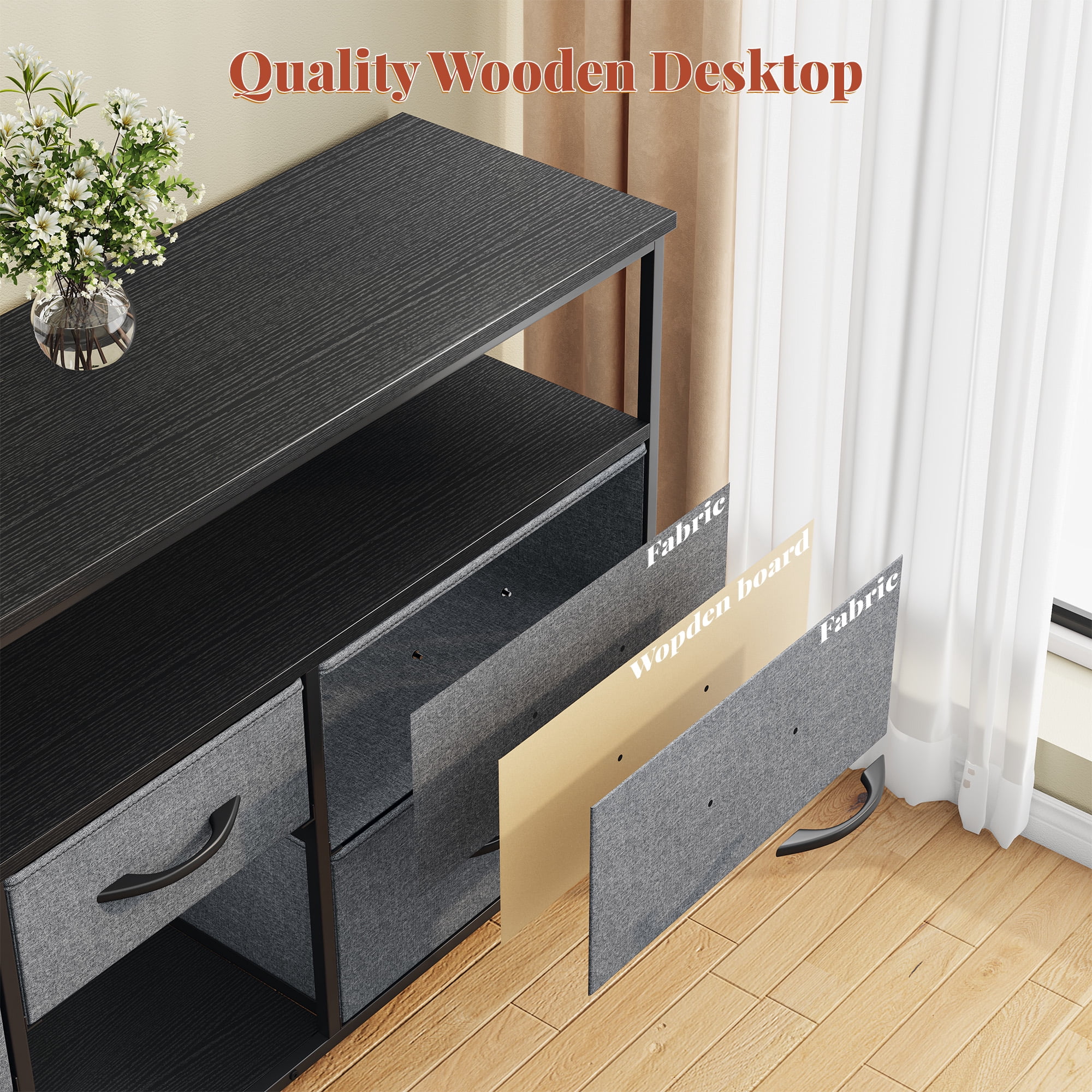 Wide Dresser with 5 Drawers for 50" TV Stand with Power Outlets & LED Lights & Entertainment Center,Dressers for Bedroom with Shelves for Living Room, Sturdy Metal Frame, Grey