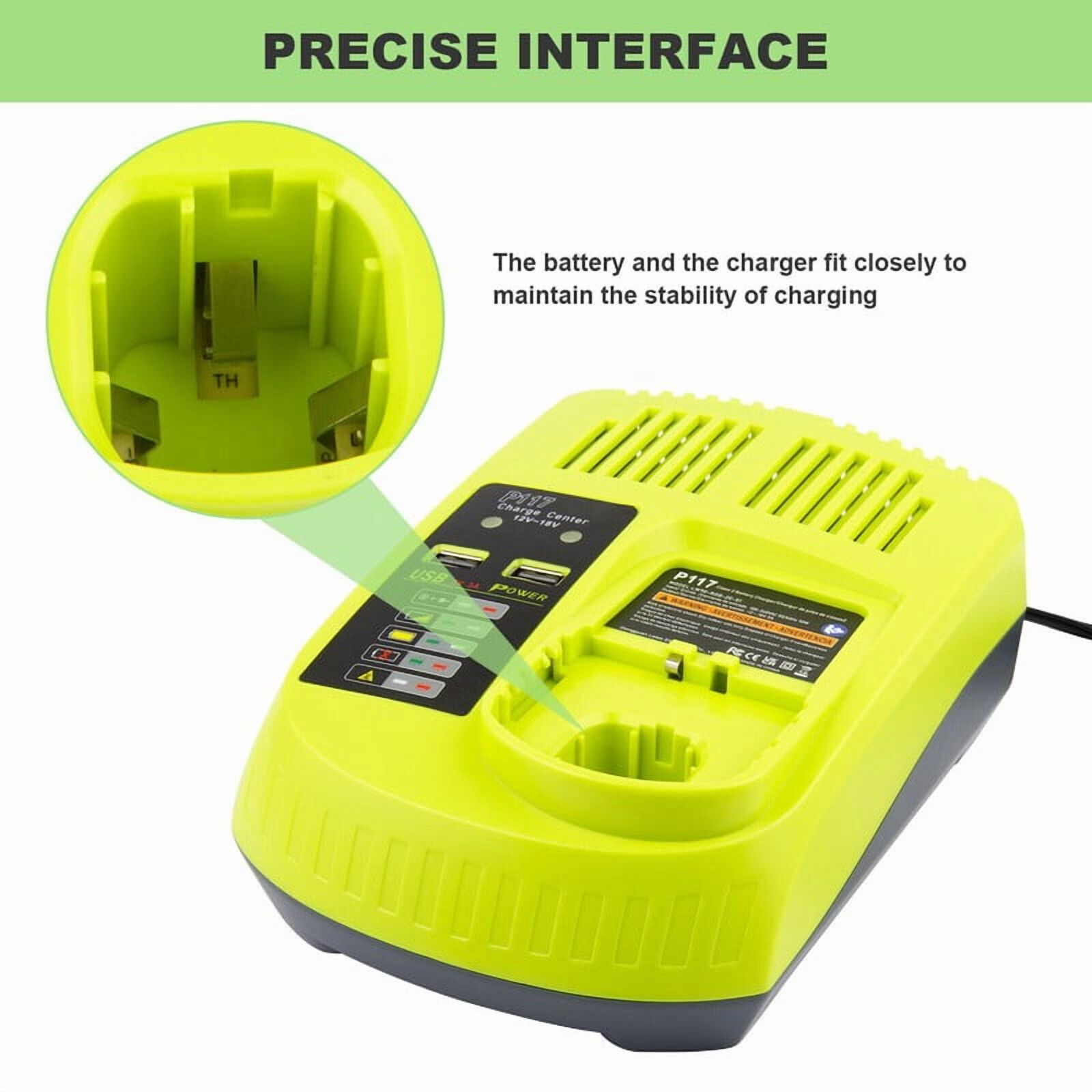 Replacement Ryobi P117 P118 P119 Dual Chemistry Charger Li-ion & Ni-cad Ni-Mh Battery Charger 12V 18V MAX for Ryobi One+ Plus Battery 1400670 P122 P161 P162 P164 P189 P190 P191 P192 P193 P194 P197