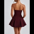 thumbnail image 4 of Vestido Corto Ajustado de Corte A Sin Mangas, Sexy, con Pliegues y Sin Tirantes para Mujer, Estilo Y2K Vino Tinto XL, 4 of 8