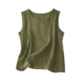 thumbnail image 2 of Qwertyu Womens Cotton Linen Crop Tank Tops Casual Sleeveless Crew Neck Loose Fit Solid Color Linen Blend Camisole Army Green 2XL, 2 of 8