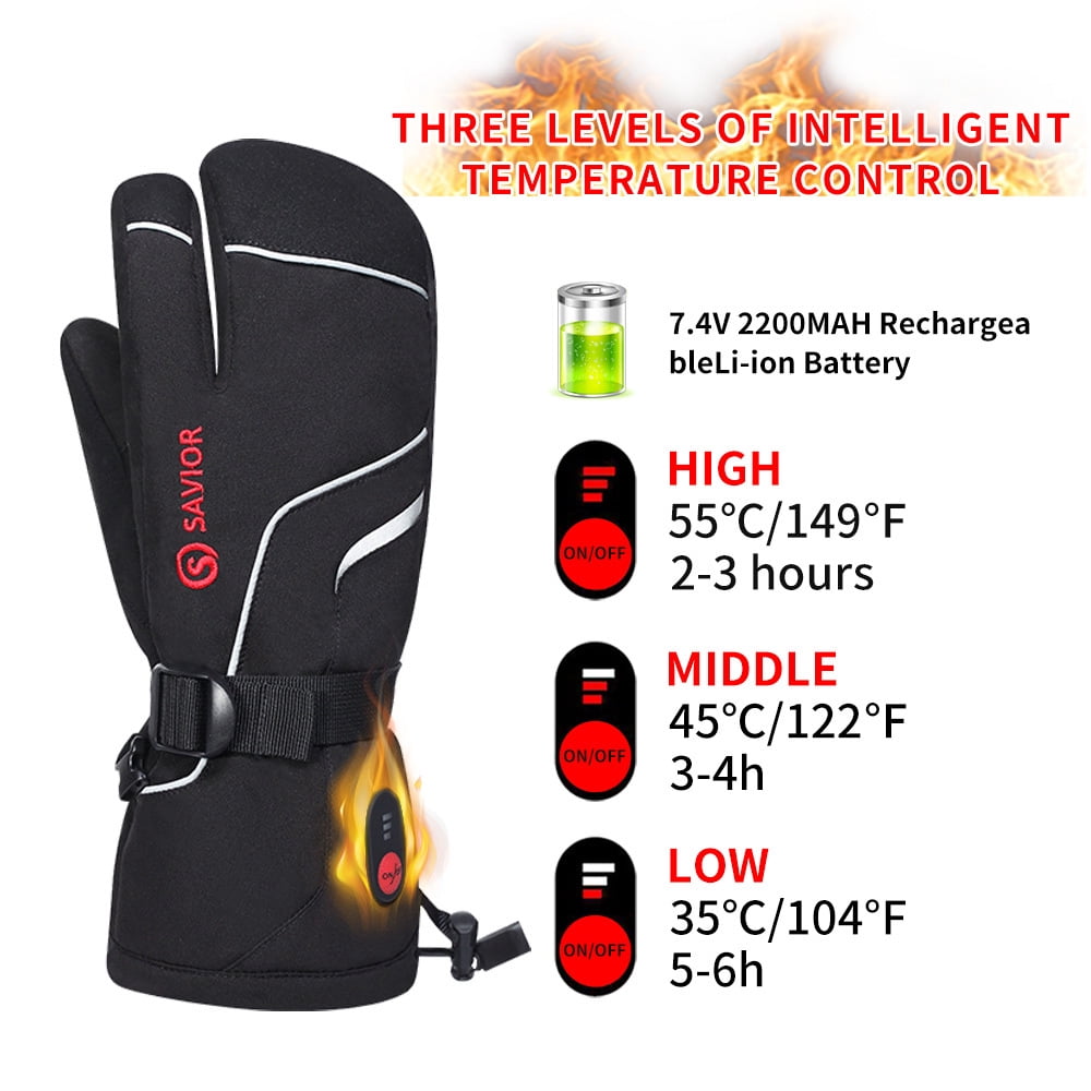 Savior Heat Heated Gloves For Men Women 3-Finger Ski Mitten 7.4V Rechareable Battery Gloves Snow Ski Gloves, Heated Warm Gloves for Winter Outdoor Sports