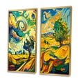 thumbnail image 3 of Designart "Countryside Art Swirling Vibrant Tree I" Meadow Framed Wall Art Set Of 2 - Traditional Gold Framed Canvas Set For Living Room Decor, 3 of 6