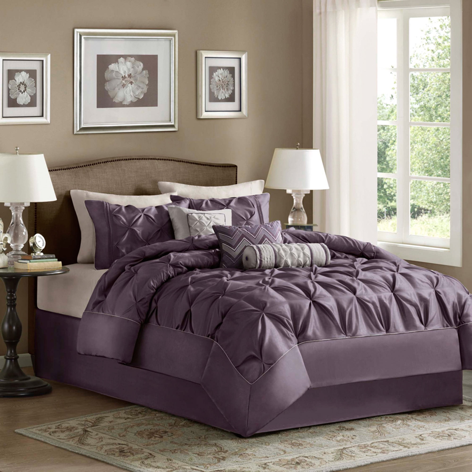 Home Essence Piedmont Pintuck Plum Polyoni 7 Piece Comforter Set, Full