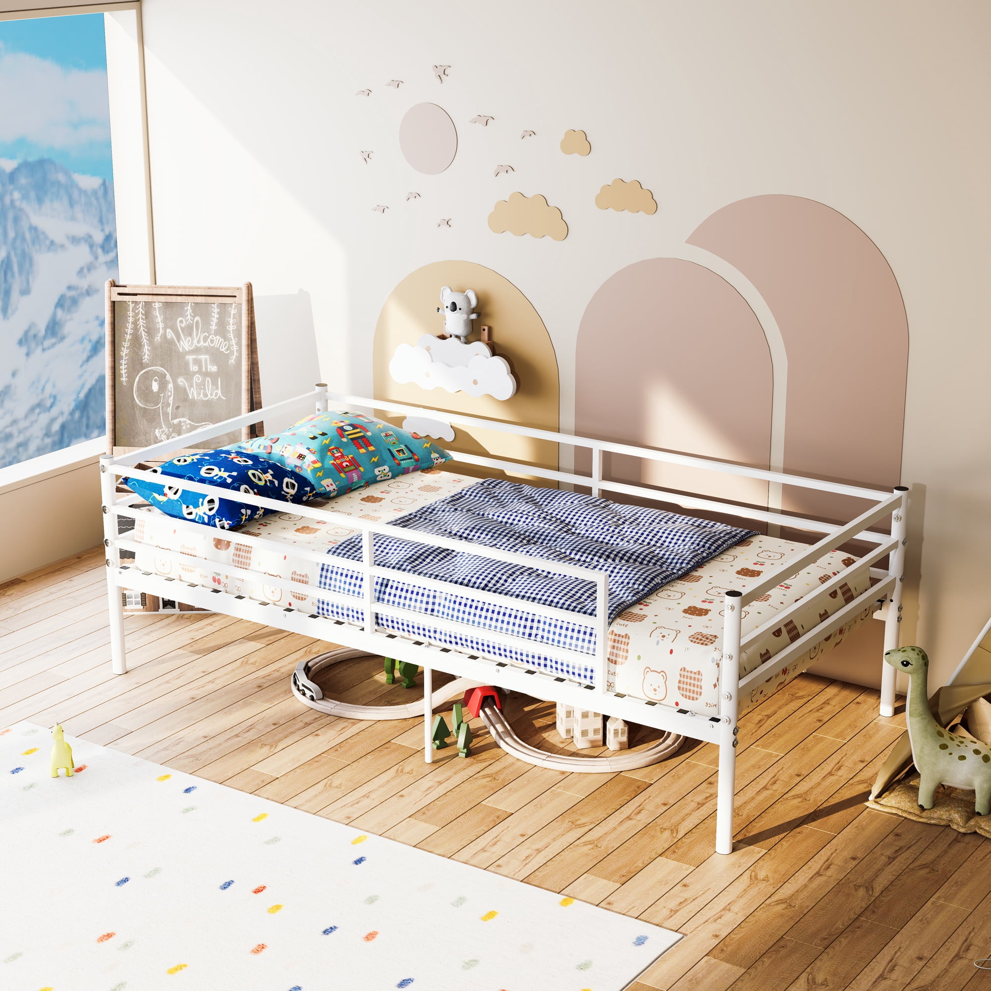 Leumius Twin Metal Bed Frame,Heavy Duty Metal Platform,No Box Spring Needed,Easy Assembly,White