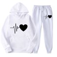 thumbnail image 2 of VBTAPA Sweatsuits for Women Set 2 Piece Jogging Outfit Fashion Heartbeat Print Hoodie Sweatshirt Jogger Sweatpants Casual Tracksuit Y2K Streetwear Prime Sales Today White XXL, 2 of 5