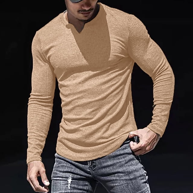 pstuiky camisa de manga larga para hombre, Camisas casuales de moda para hombre - Cuello alto, manga larga Tops de hombre s