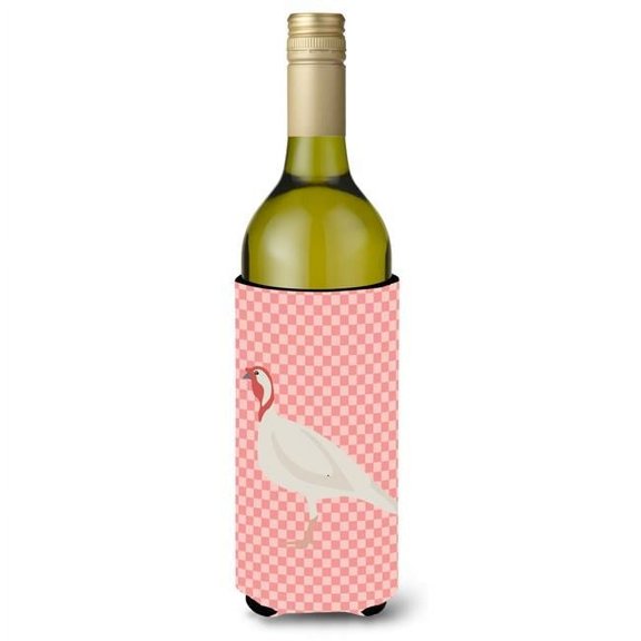 Carolines Treasures BB7989LITERK Beltsville Small White Turkey Hen Pink Check Wine Bottle Beverge Insulator Hugger