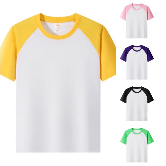 ZHOGXU Kids Boys T Shirt Color Block Round Neck Short Sleeve Comfortable Breathable Tee Top For Everyday Wear,Yellow,8-9 Years
