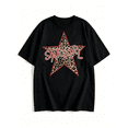 thumbnail image 2 of Women's Oversized Black T-Shirt with STARGIRL Leopard Print Star Graphic, Loose Fit Y2K Streetwear Tee Top, 2 of 7