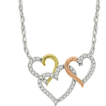 1/6 Carat T.W. Diamond Sterling Silver, 10kt Yellow and Rose Gold Three-Heart Pendant