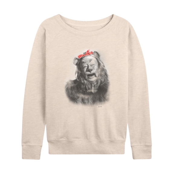 Wizard of Oz - Bow Lion Lightweight French Terry Wide Neck Long Sleeve Graphic Shirt