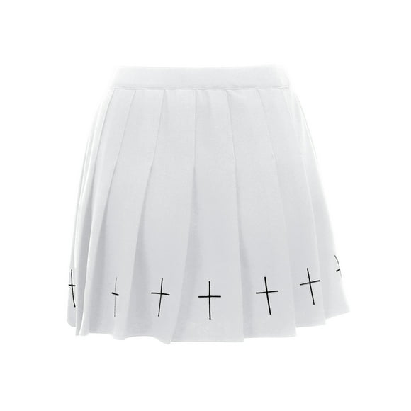 Sylvamorning Women High Waist Gothic Punk Cross Pattern Mini Pleated Skirt
