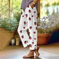 thumbnail image 2 of SMihono Linen Pants Women Trendy Boho Heart Print Embroidery Pants Lightweight Comfy Breathable Lounge Slacks Side Slit Button Pant Multicolor L, 2 of 5