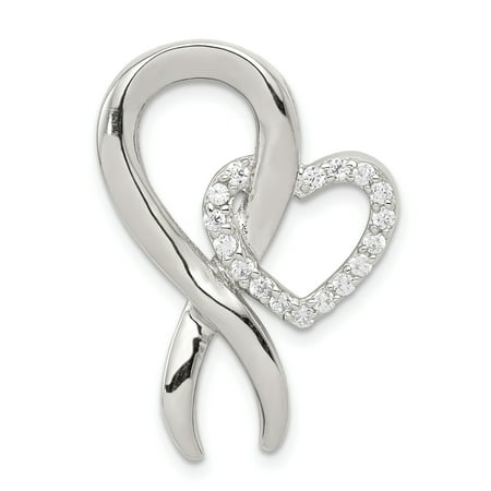 Sterling Silver CZ Heart & Breast Cancer Ribbon