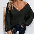 thumbnail image 7 of WTOBBY Women's Casual Loose Bow V-Neck Solid Color Sweater, Fashionable Pullover for Daily Wear, Comfortable and Chic with Decorative Bow Detail,Black L, 7 of 7