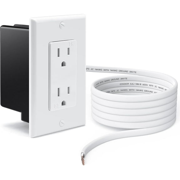 in-Wall Outlet Relocation Kit & Recessed TV Outlet Box | Power Extender for Unreachable Outlets, Cable Concealer System to Hide TV Cords, 2 AC Outlets, Tool-Free Installation, White