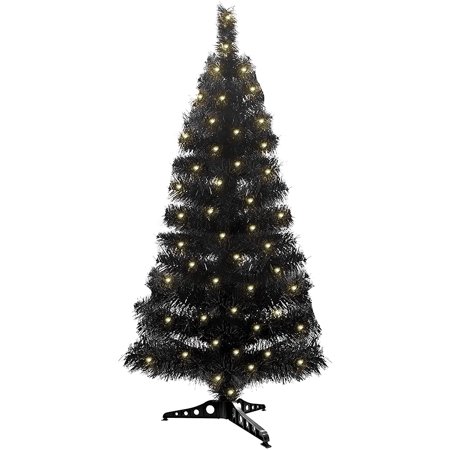 4 Feet Lighted Artificial Halloween Black Tree with 80 LED Lights Timer ...
