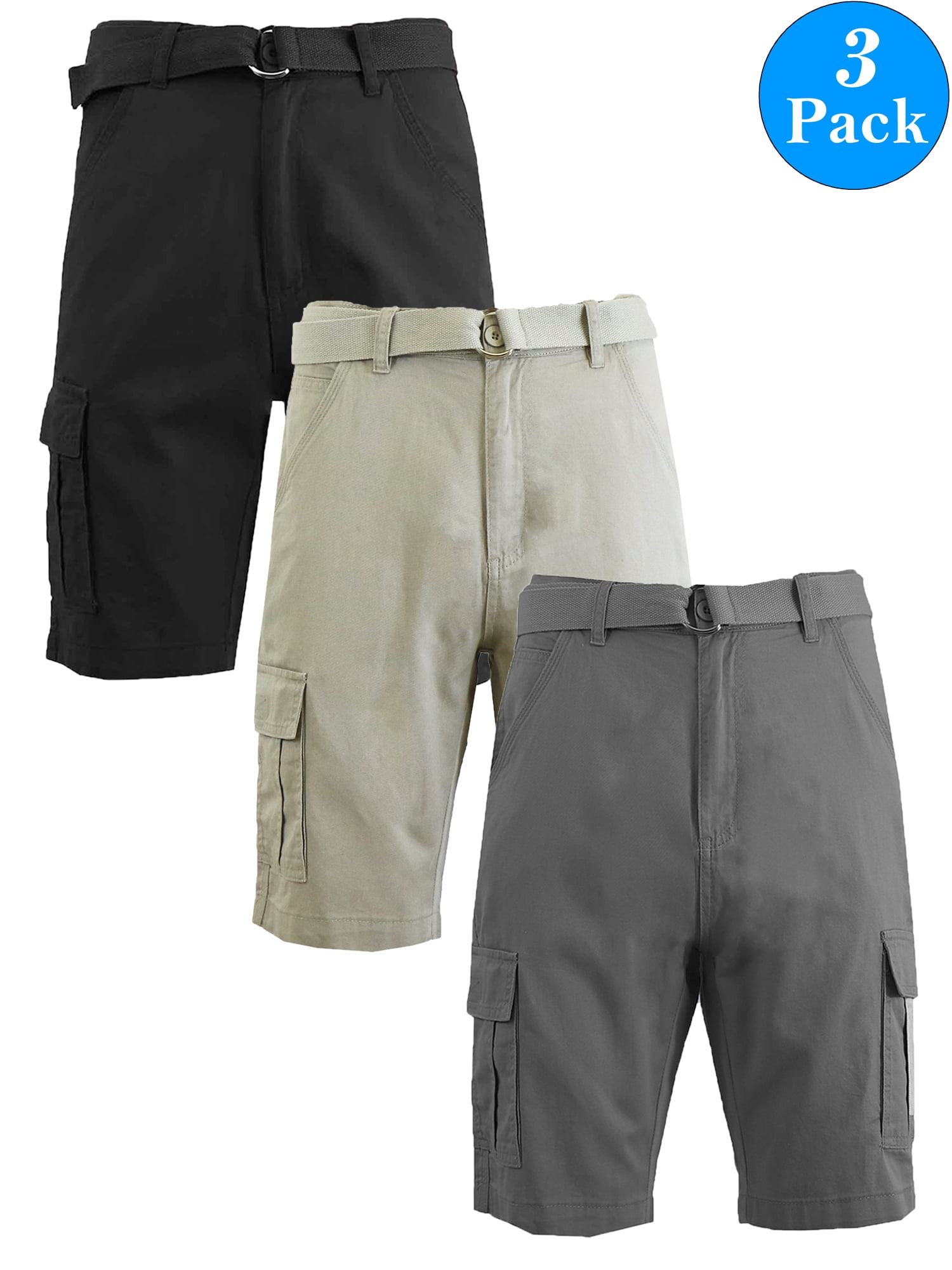 Men's Belted Cotton Cargo Shorts (3Pack)