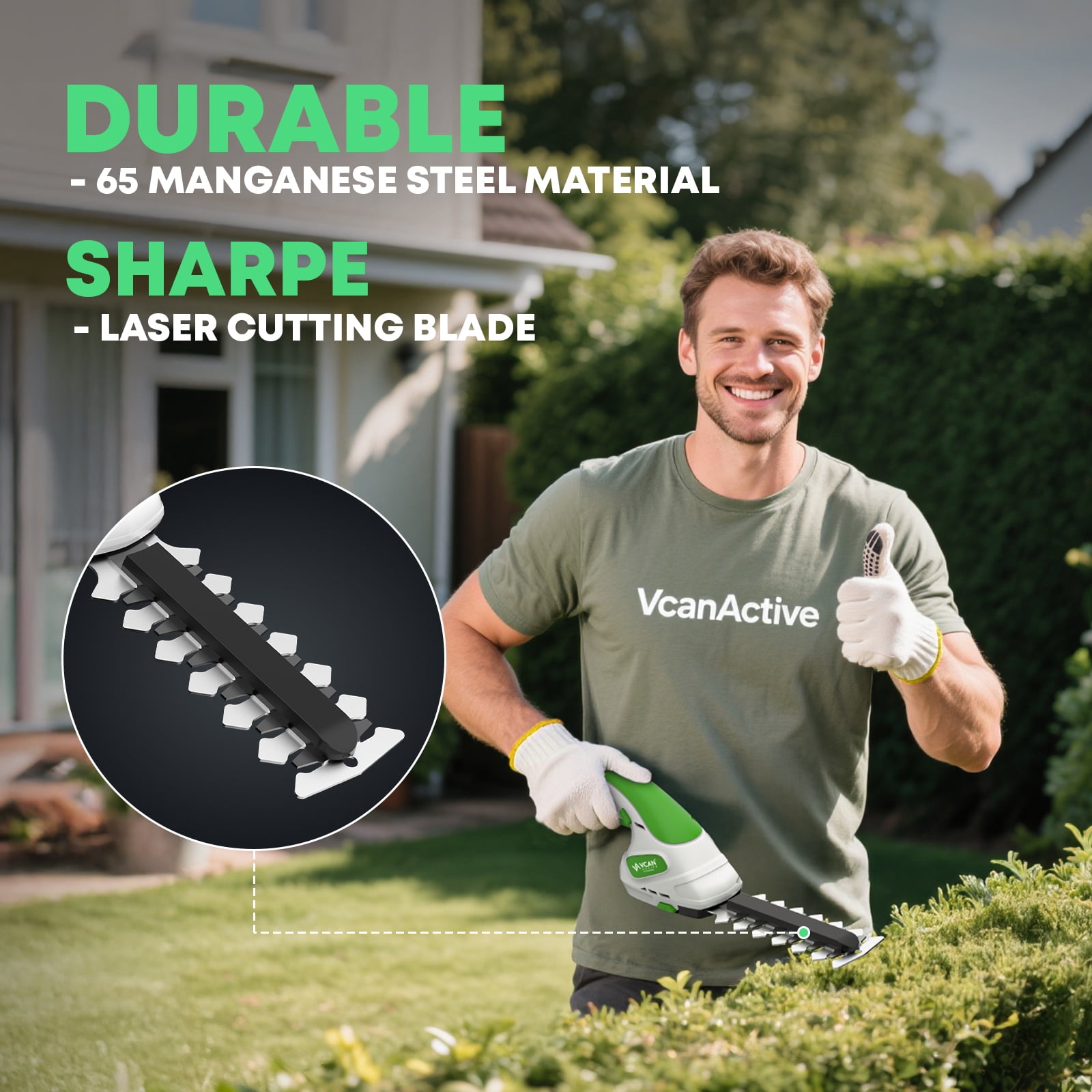 VCAN ACTIVE 2-in-1 Cordless Hedge Trimmer & Grass Shear, 7.2V Handheld Electric Shrub Trimmer, Lightweight Rechargeable with Type-C Cable, 2x 1.5Ah Batteries for Garden, Yard, Lawn