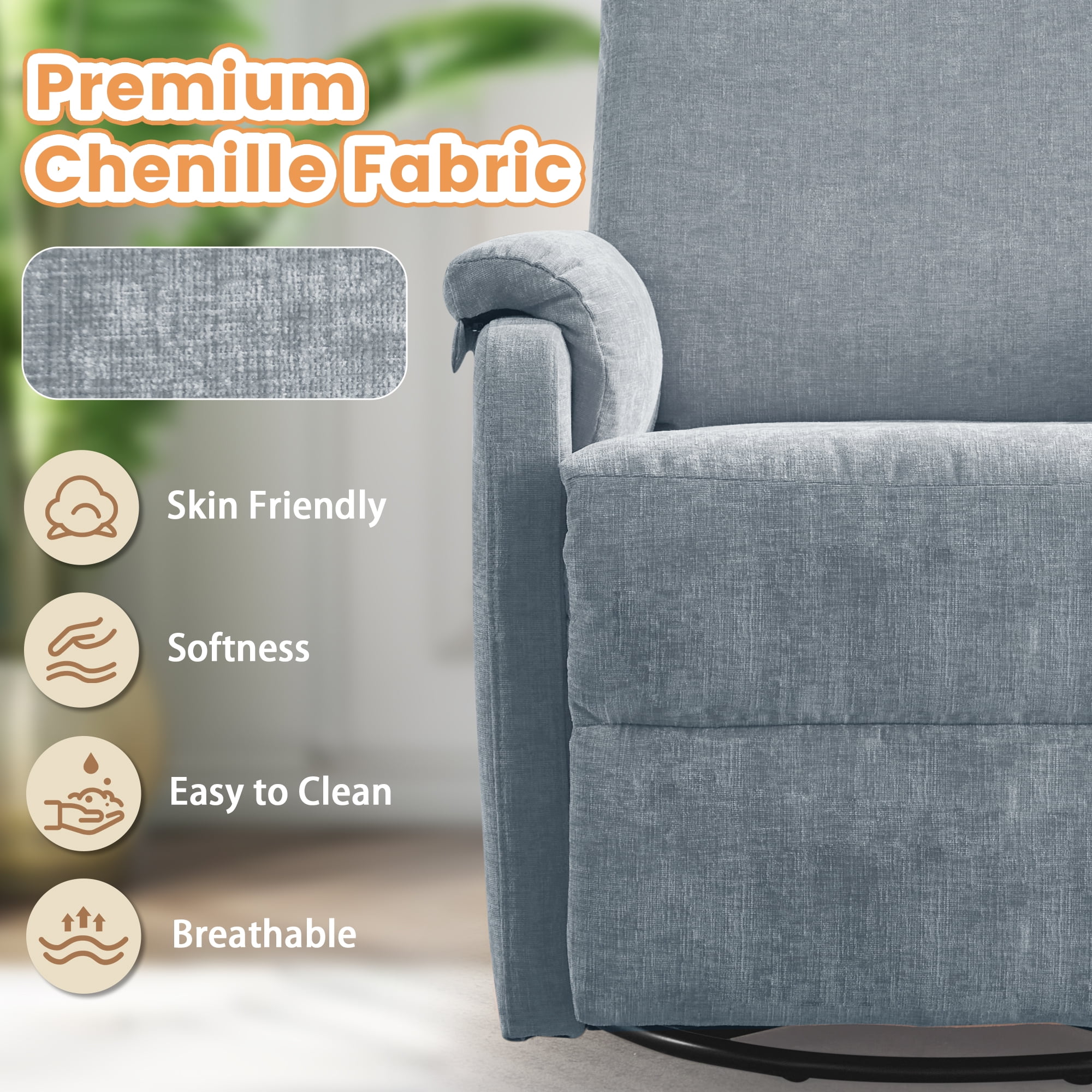 Korser Swivel Rocker Recliner Chair for Small Spaces Chenille for Living Room,Blue