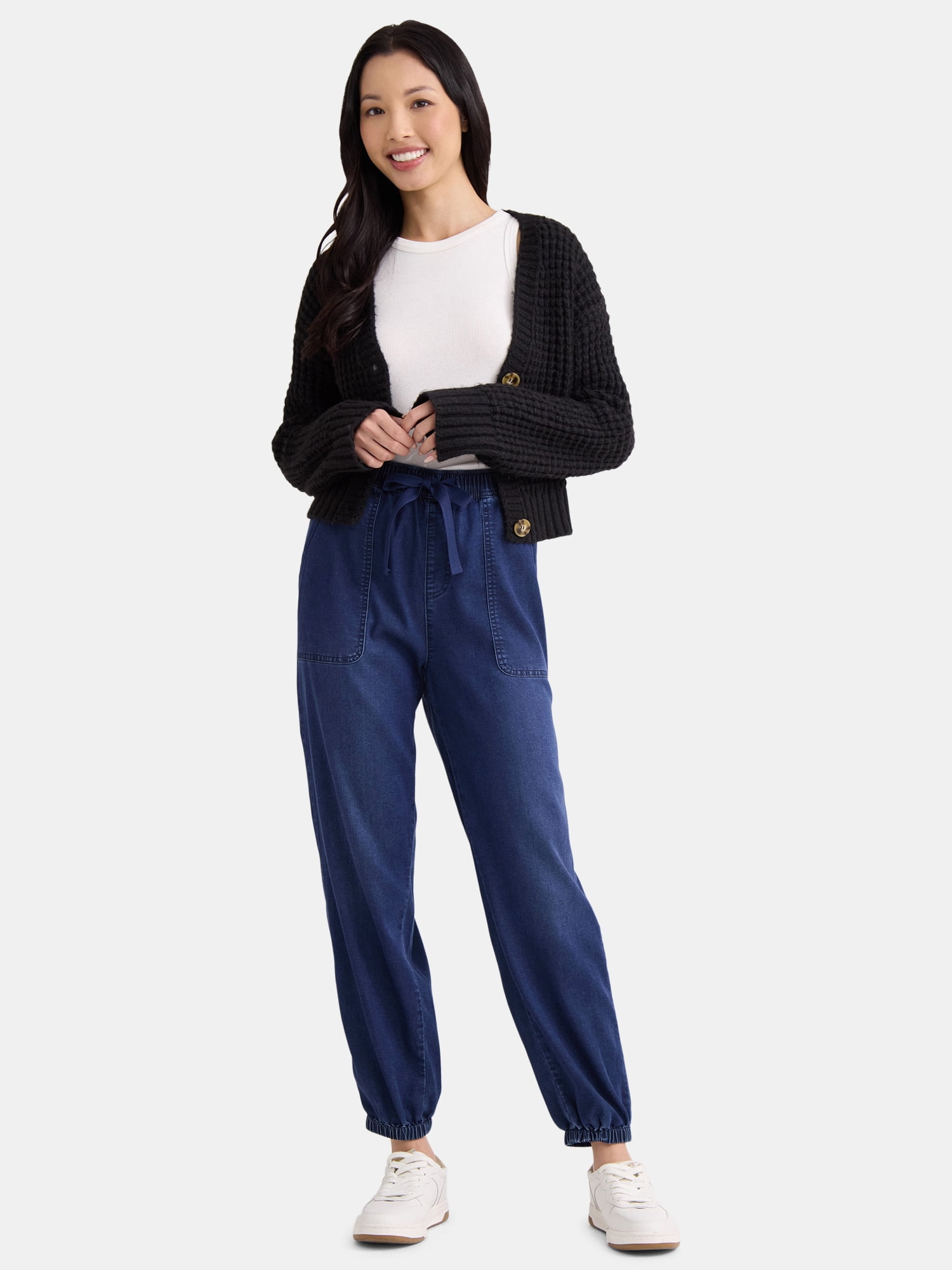 Time and Tru Women's High Rise Parachute Jogger Pants, 28" Inseam, Sizes XS-XXXL