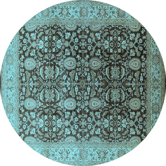 Ahgly Company Indoor Round Oriental Light Blue Traditional Area Rugs, 5' Round