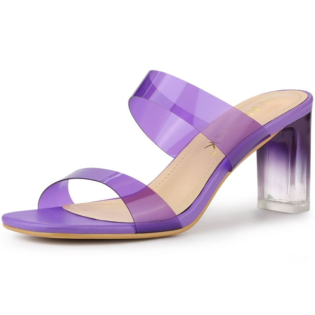 BLISSFUL STEP Women's Colorful Straps Chunky Heel Clear Heels Sandals Purple (Size 8)