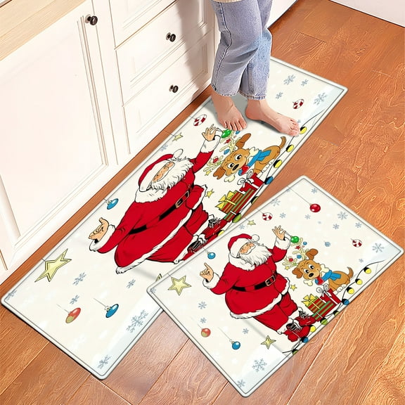 YIMEIS Santa's sleigh present Kitchen Mat Rug Set - 2 Pcs Perfect for Kitchen Counter, 16''*24''/47''*18'', Functional for Decoration