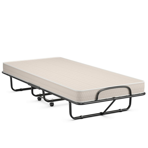 Topbuy Folding Bed Frame Portable Guest Bed with Wheels & Thick Memory Foam for Spare Bedroom Office Beige Made in Italy