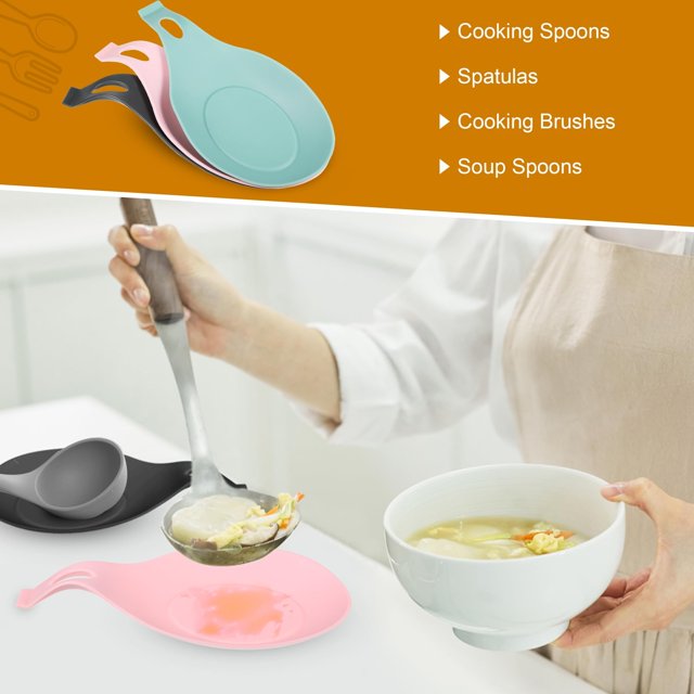 Wosthever 3 uds Gel de sílice fácil de limpiar cuchara de goma de silicona resto cocina cucharas de té limpias y organizadas Mostrada verde rosa gris