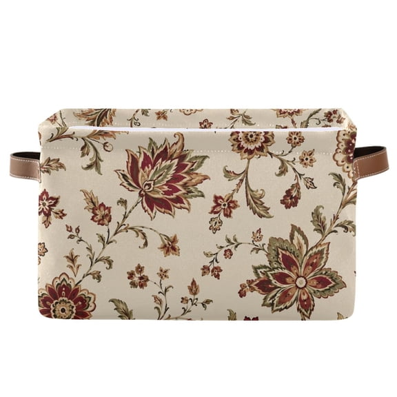 Retro Flower Foldable Storage Large Fabric Storage Baskets Organizer Storage Bins with Handles for Home Office